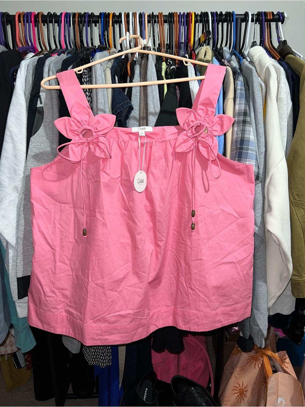 Oddi Solid Poplin Sleeveless Top With 3D Flower Detail Strap (Bubblegum Pink)